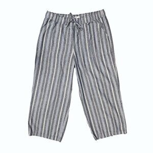 Sonoma Linen Wide Leg Ankle Pants Women's Plus Size 0X Striped Elastic Waist